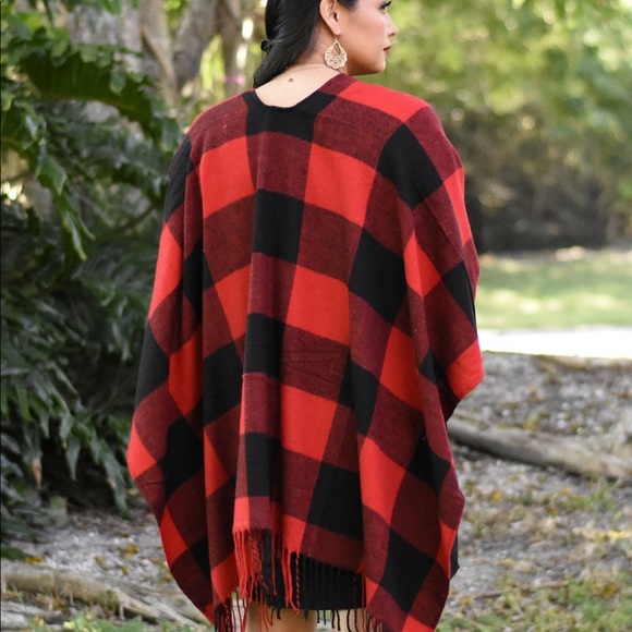 Red Buffalo Check Poncho - Picture 2 of 3